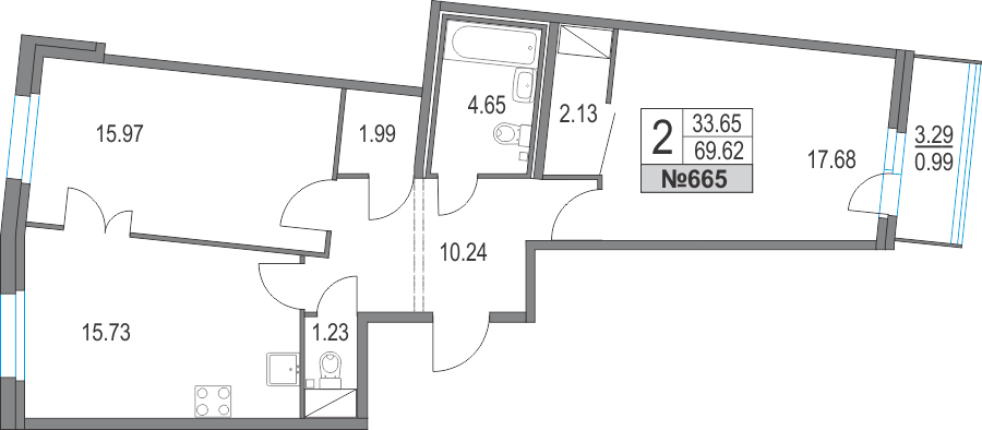 2-комнатная, 70 м² — ЖК ЖК Приморский квартал