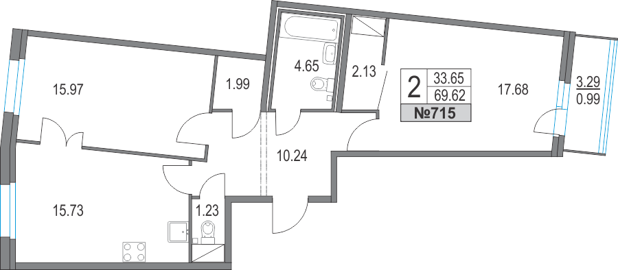 2-комнатная, 70 м² — ЖК ЖК Приморский квартал