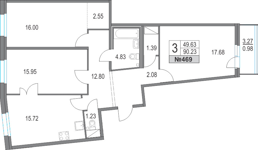 3-комнатная, 90 м² — ЖК ЖК Приморский квартал