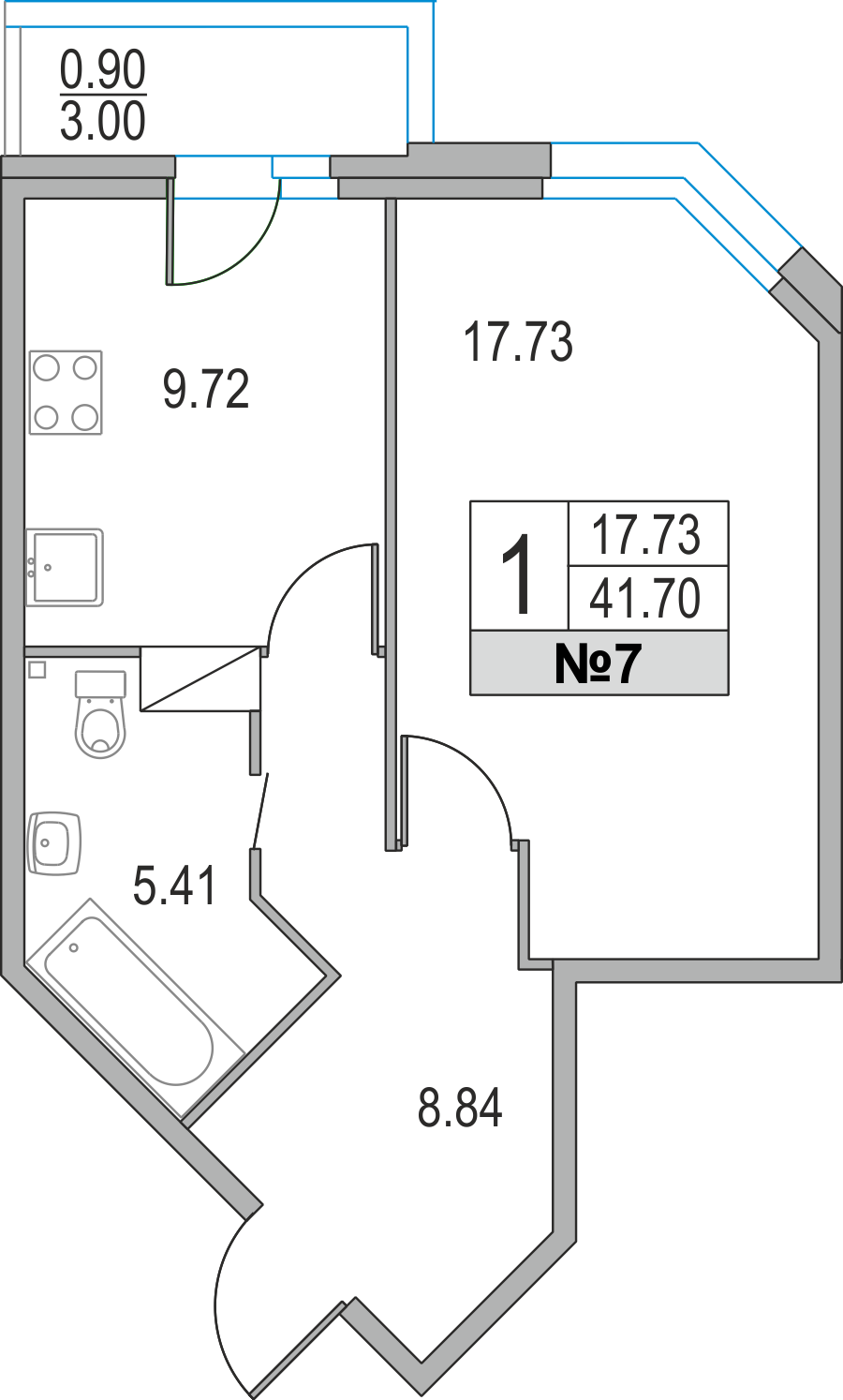 1-комнатная, 42 м² — ЖК ЖК Приморский квартал