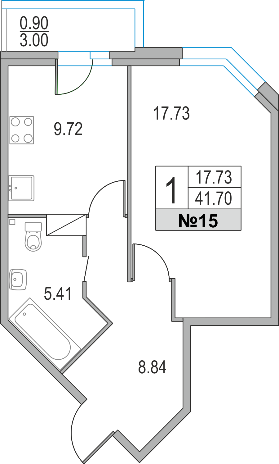 1-комнатная, 42 м² — ЖК ЖК Приморский квартал