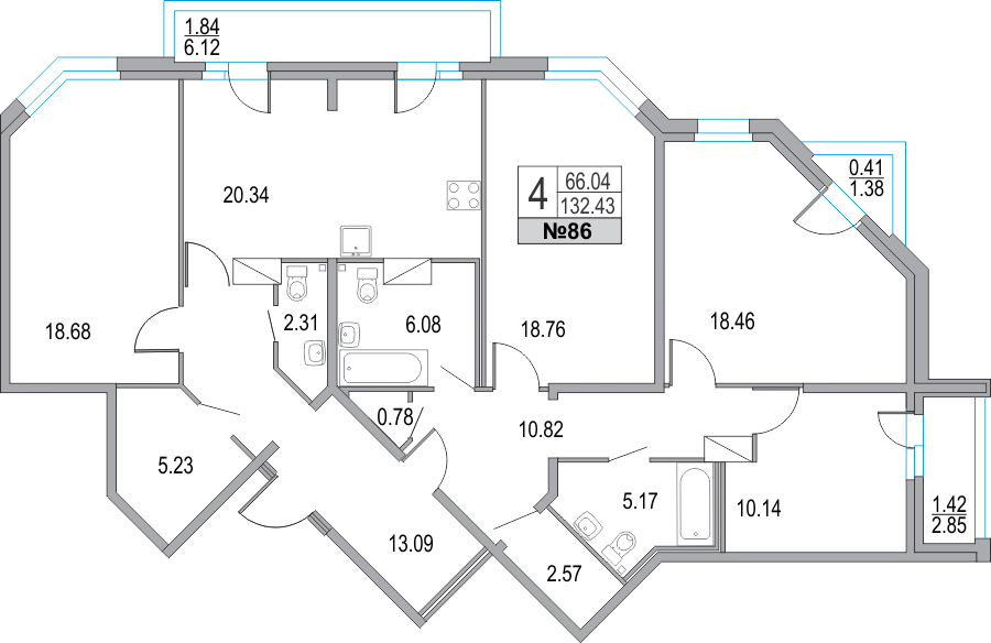 4-комнатная, 132 м² — ЖК ЖК Приморский квартал