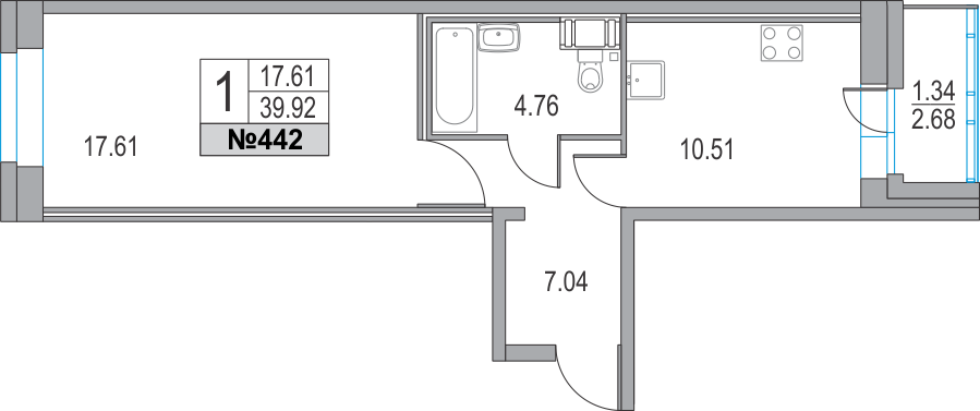 1-комнатная, 40 м² — ЖК ЖК Приморский квартал