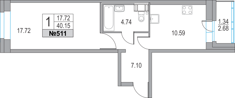 1-комнатная, 40 м² — ЖК ЖК Приморский квартал