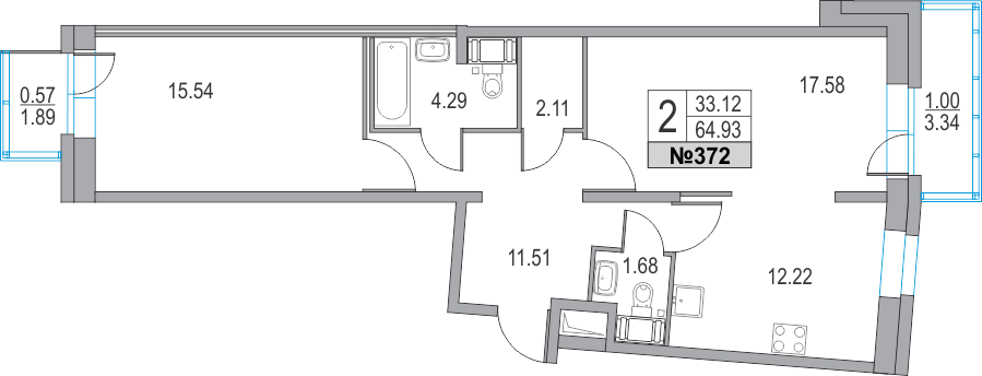 2-комнатная, 65 м² — ЖК ЖК Приморский квартал
