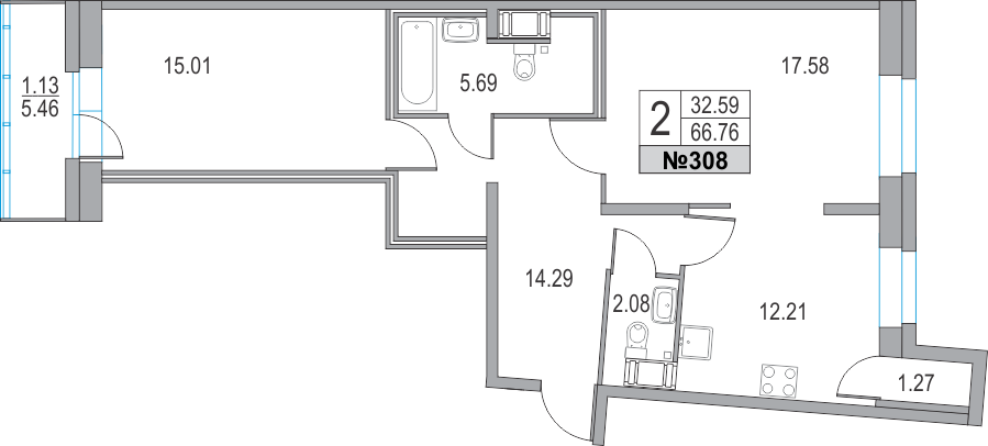2-комнатная, 67 м² — ЖК ЖК Приморский квартал