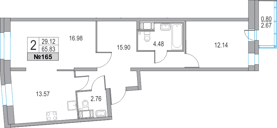 2-комнатная, 66 м² — ЖК ЖК Приморский квартал