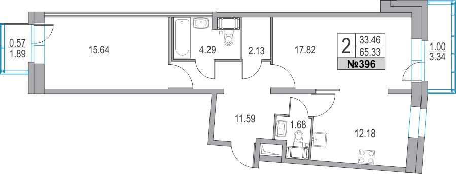 2-комнатная, 65 м² — ЖК ЖК Приморский квартал