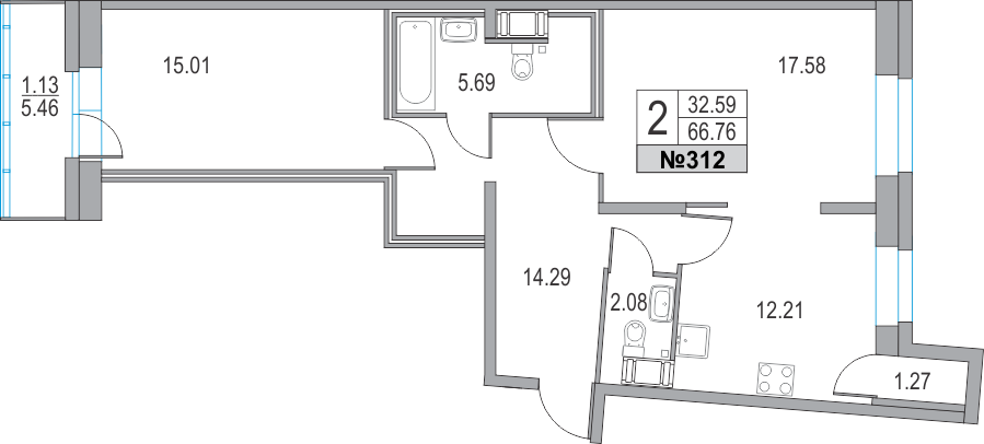 2-комнатная, 67 м² — ЖК ЖК Приморский квартал