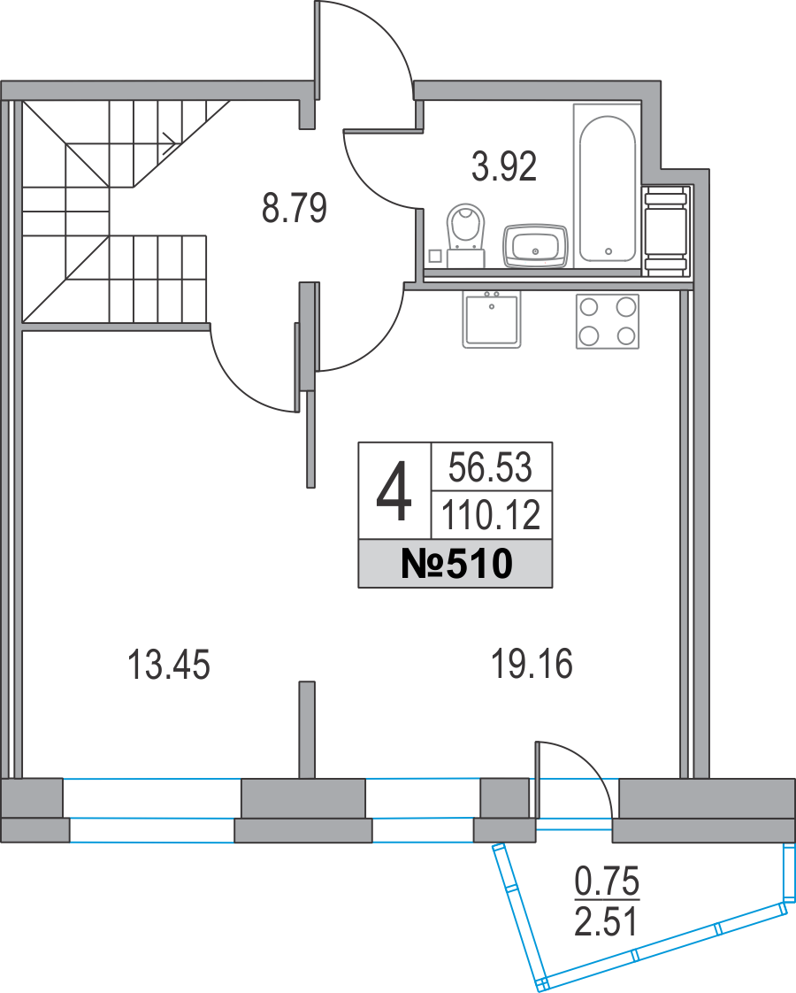 4-комнатная, 110 м² — ЖК ЖК Приморский квартал