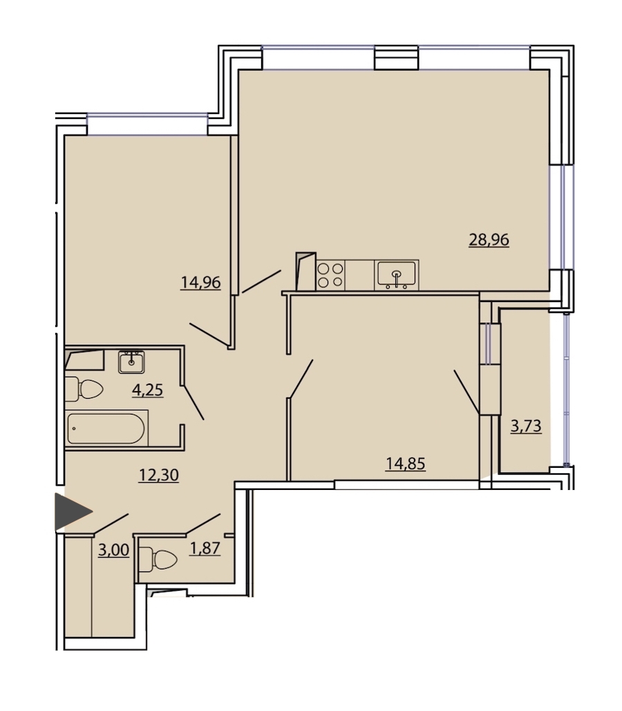 2-комнатная, 82 м² — ЖК ЖК Фамилия