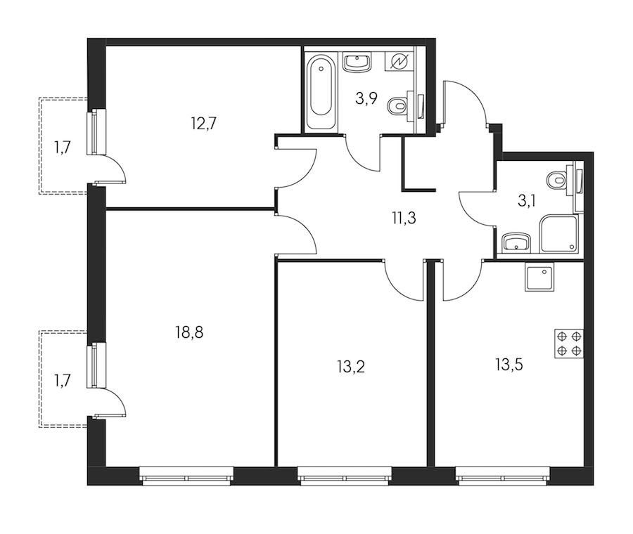 3-комнатная, 77 м² — ЖК ЖК Орловский парк