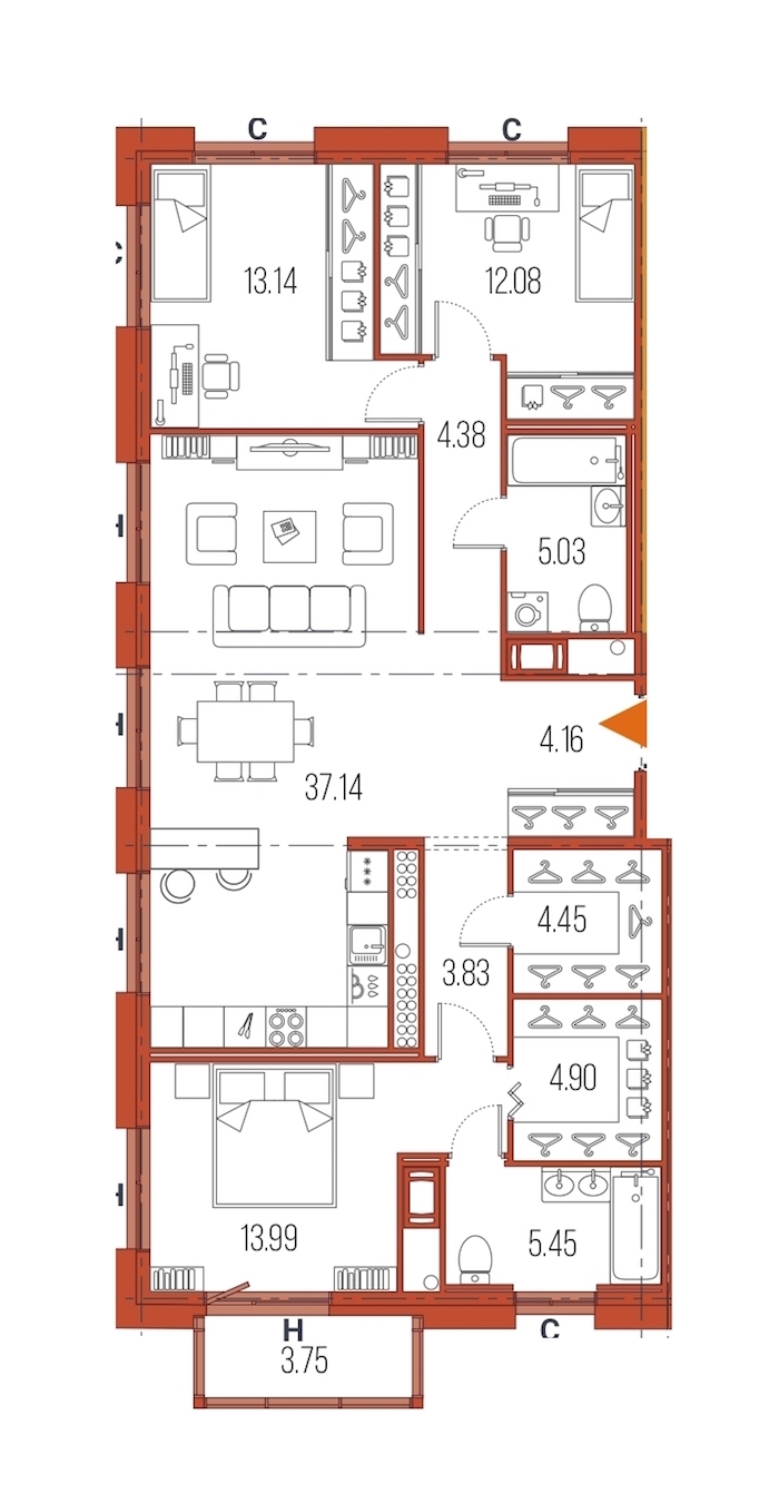 3-комнатная, 109 м² — ЖК ЖК Legenda Героев