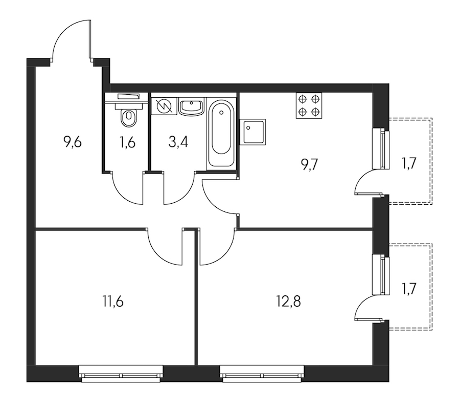 2-комнатная, 49 м² — ЖК ЖК Орловский парк