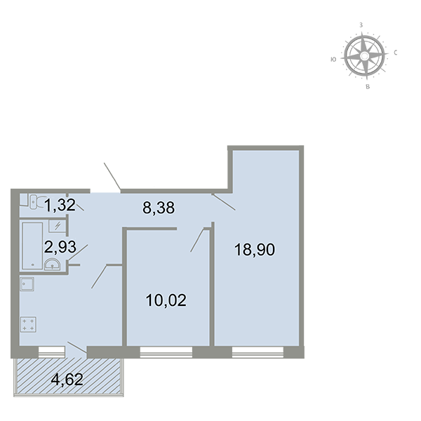 2-комнатная, 54 м² — ЖК ЖК Клёны