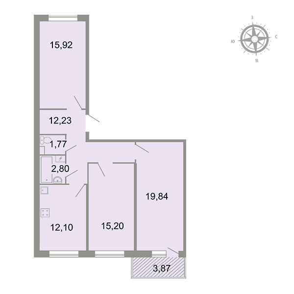 3-комнатная, 81 м² — ЖК ЖК Клёны