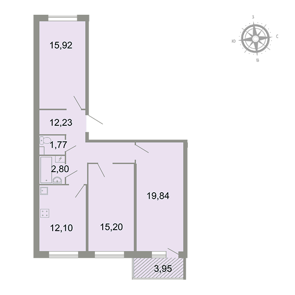 3-комнатная, 81 м² — ЖК ЖК Клёны