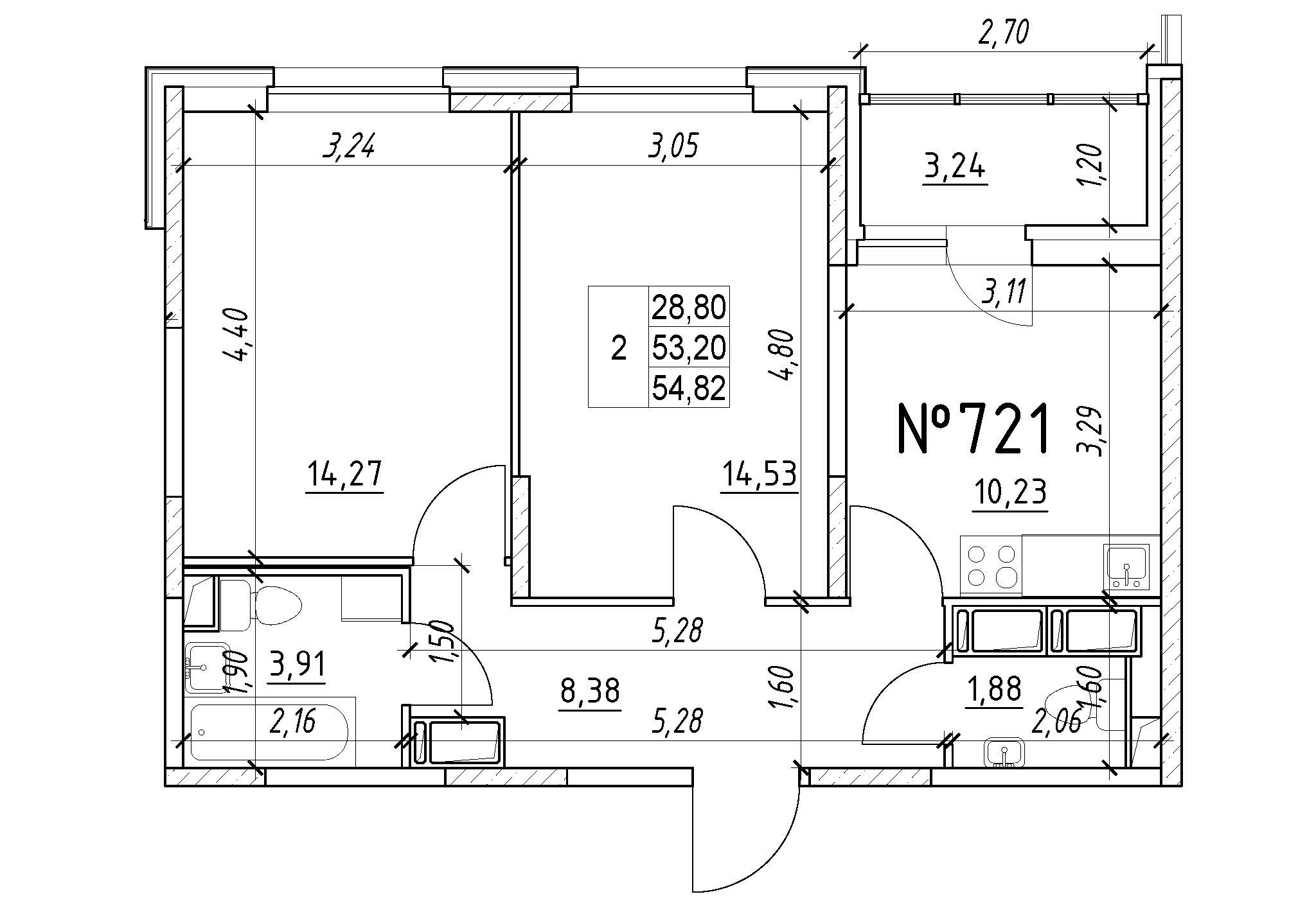2-комнатная, 55 м² — ЖК Ап-квартал Московский (Up-квартал Московский)