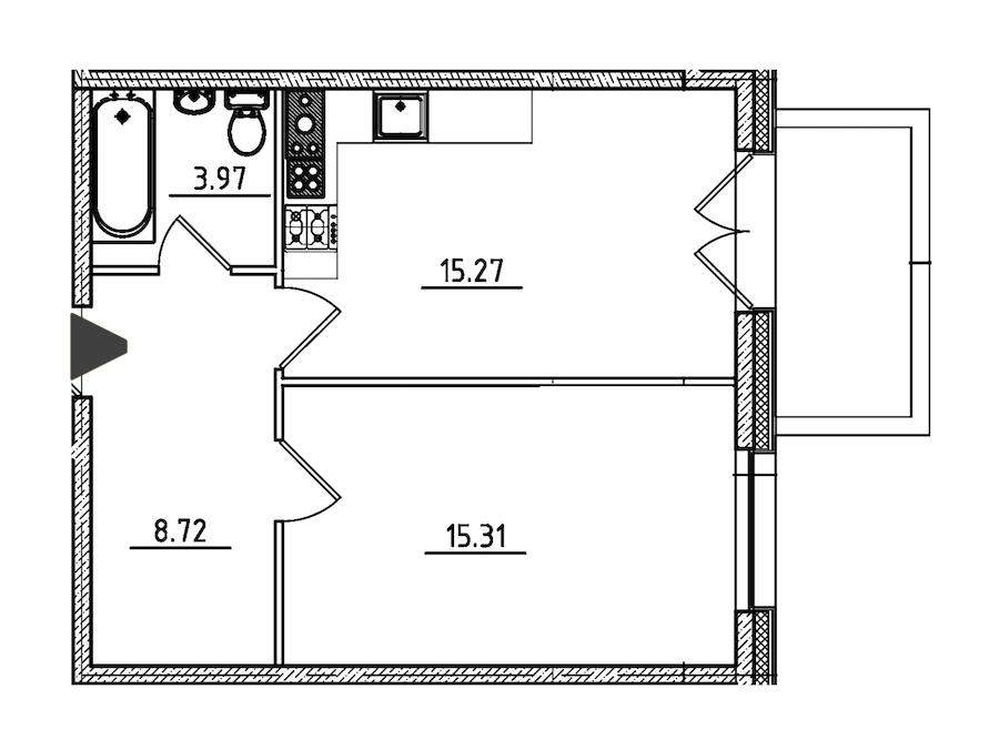 1-комнатная, 45 м² — ЖК ЖК Петровская доминанта