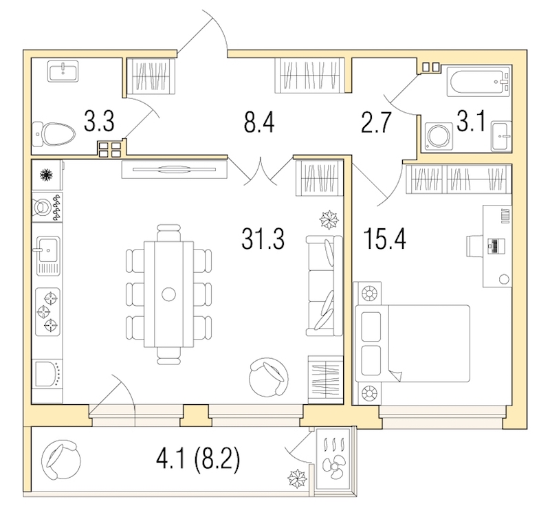 1-комнатная, 68 м² — ЖК ЖК Жемчужный берег