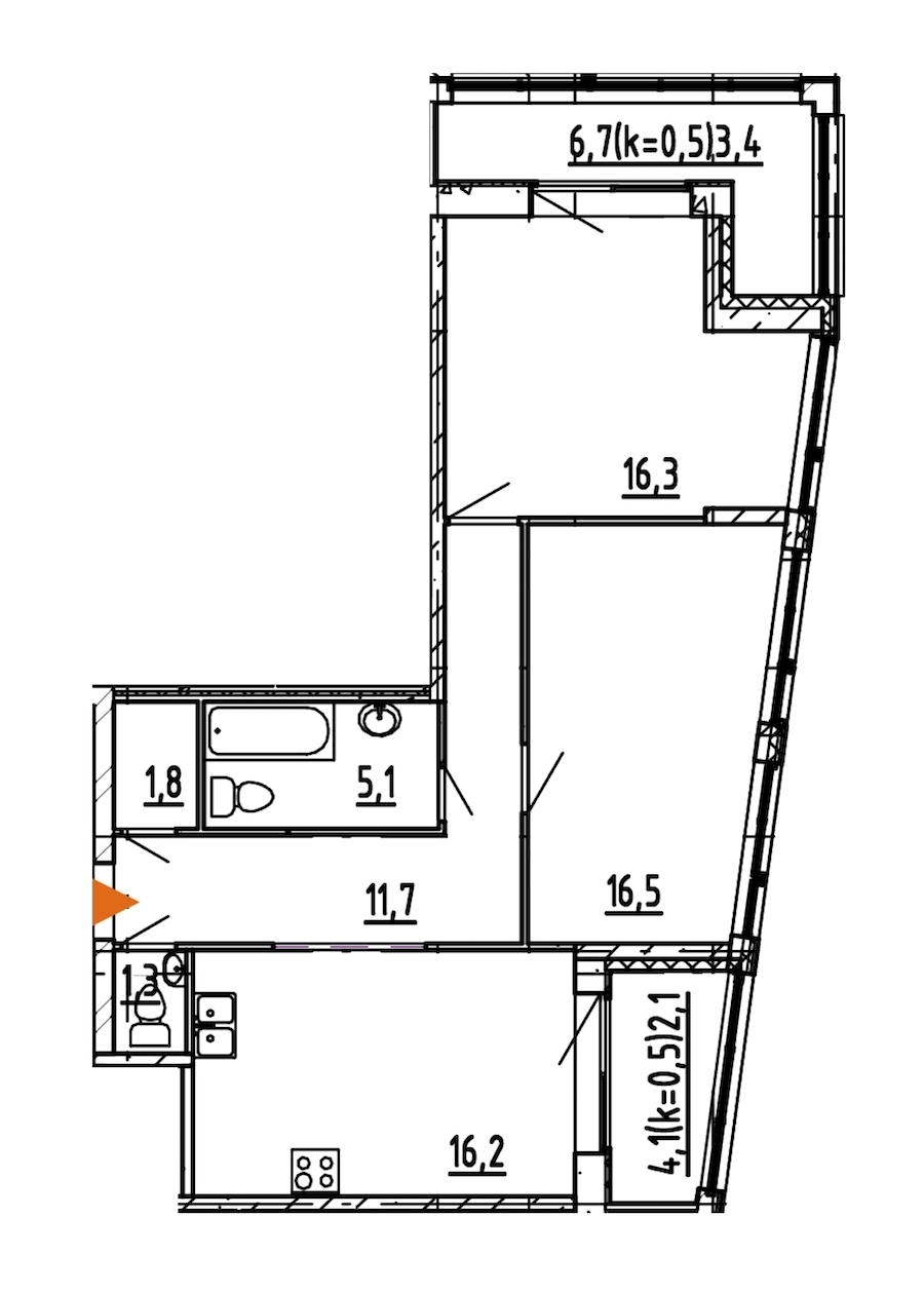2-комнатная, 74 м² — ЖК ЖК Эталон на Неве