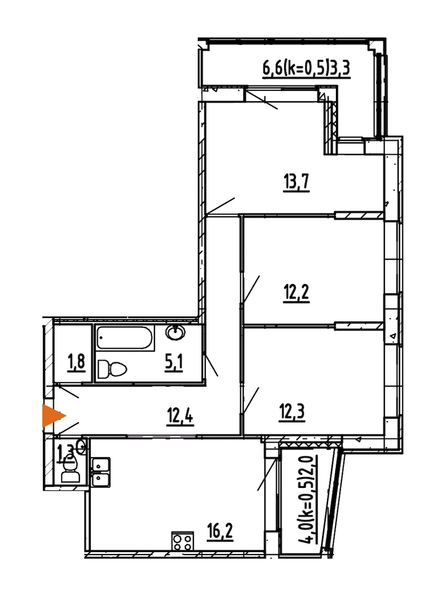 3-комнатная, 80 м² — ЖК ЖК Эталон на Неве
