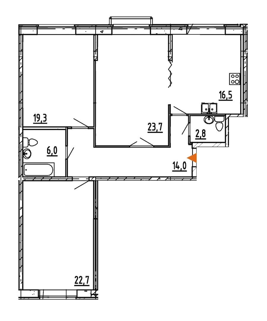 3-комнатная, 105 м² — ЖК ЖК Эталон на Неве