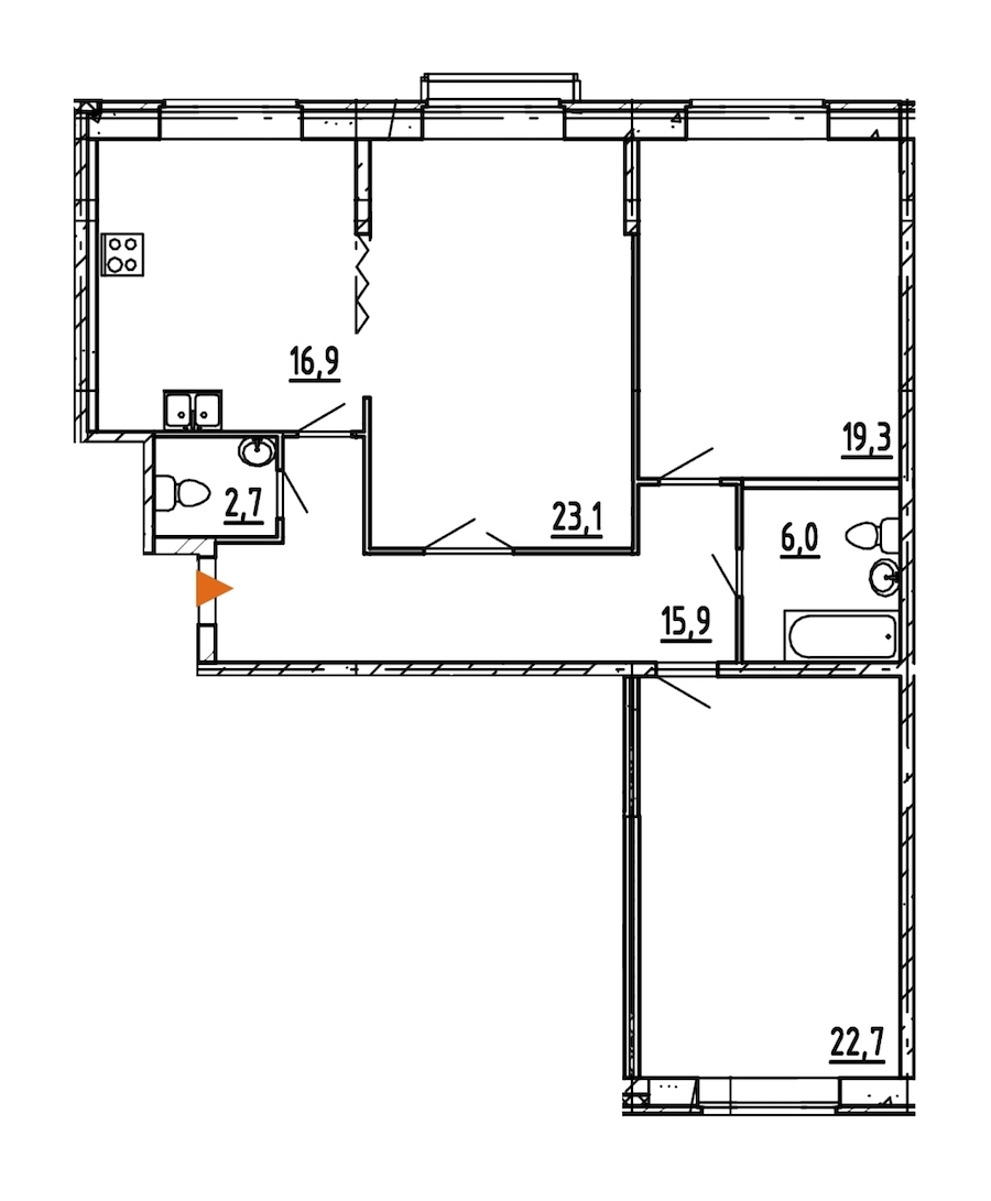 3-комнатная, 106 м² — ЖК ЖК Эталон на Неве