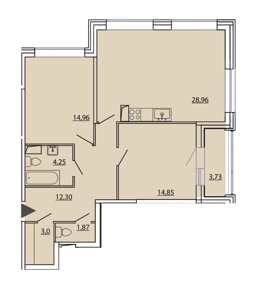2-комнатная, 83 м² — ЖК ЖК Фамилия
