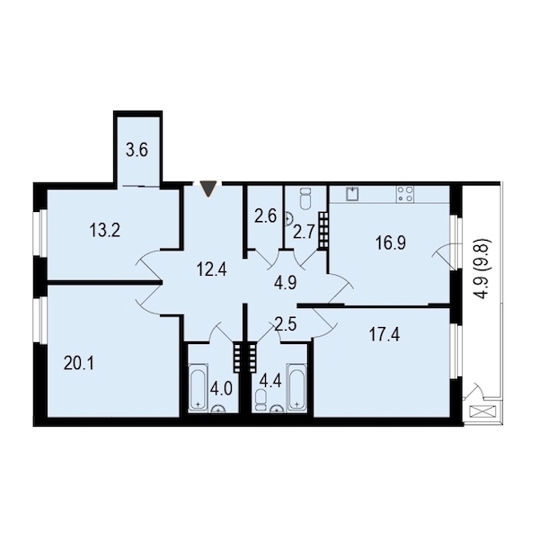 3-комнатная, 110 м² — ЖК ЖК Жемчужный берег