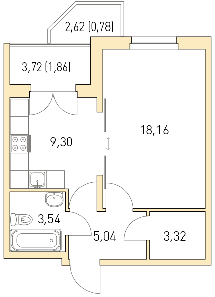 1-комнатная, 42 м² — ЖК ЖК Горки Парк