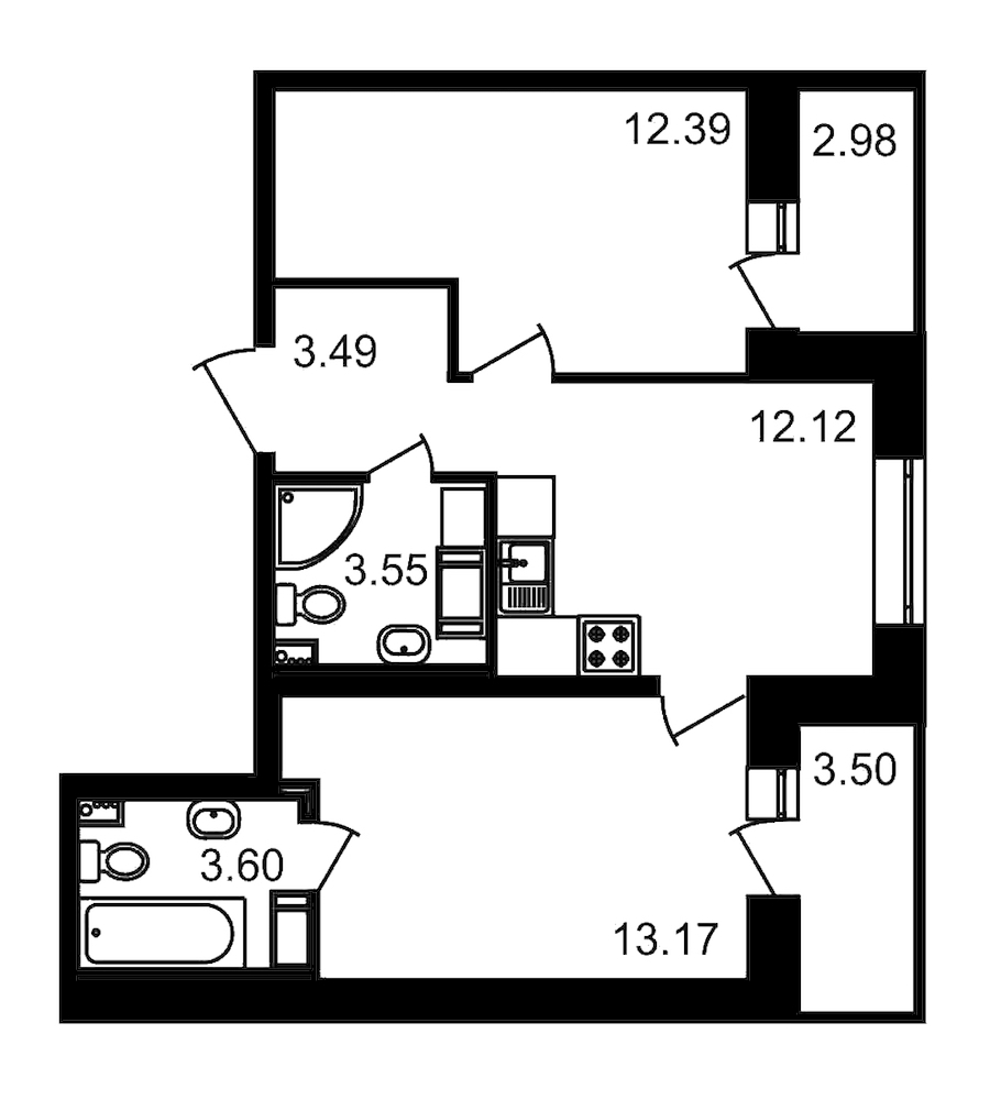 2-комнатная, 55 м² — ЖК ЖК Елизаровский