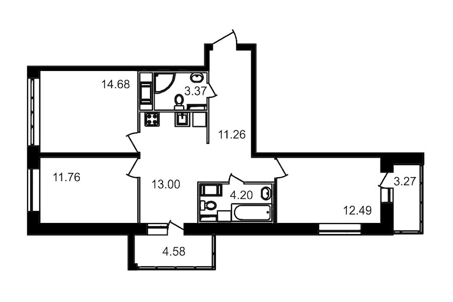 3-комнатная, 79 м² — ЖК ЖК Елизаровский