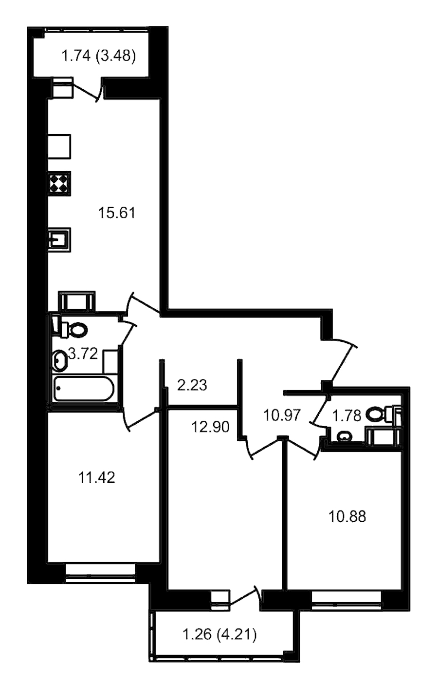 3-комнатная, 77 м² — ЖК ЖК Елизаровский