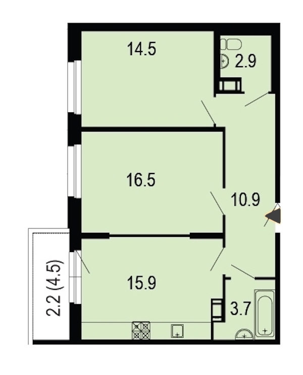 2-комнатная, 67 м² — ЖК ЖК Жемчужный берег