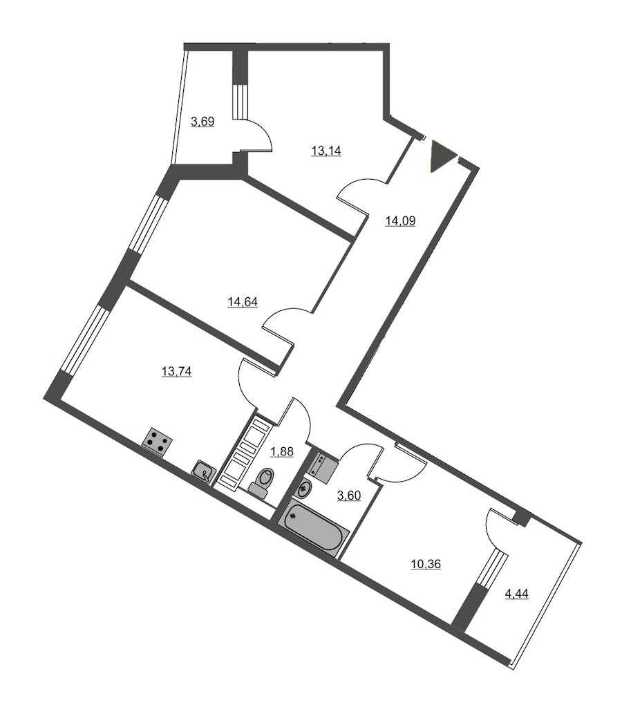 3-комнатная, 76 м² — ЖК ЖК Питер