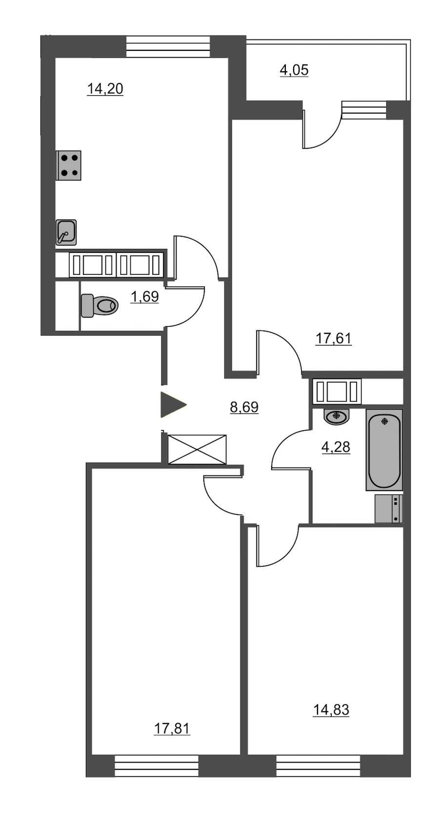 3-комнатная, 81 м² — ЖК ЖК Питер