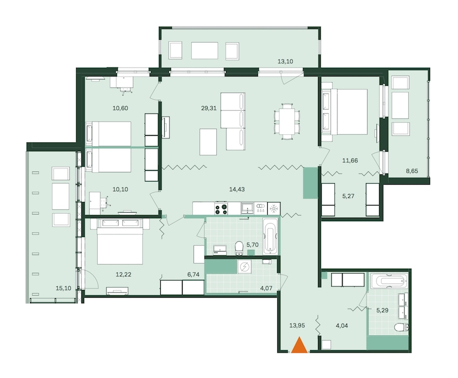 4-комнатная, 146 м² — ЖК ЖК Магнифика Резиденс (Magnifika Residence)