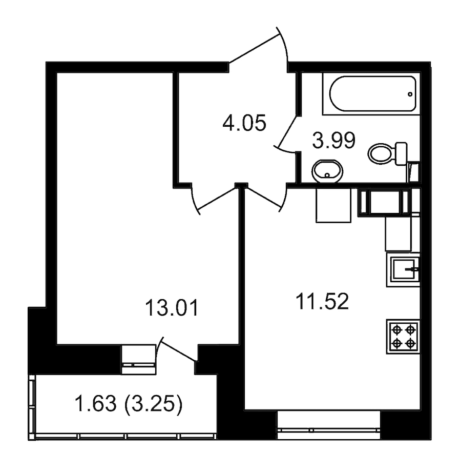 1-комнатная, 36 м² — ЖК ЖК Елизаровский