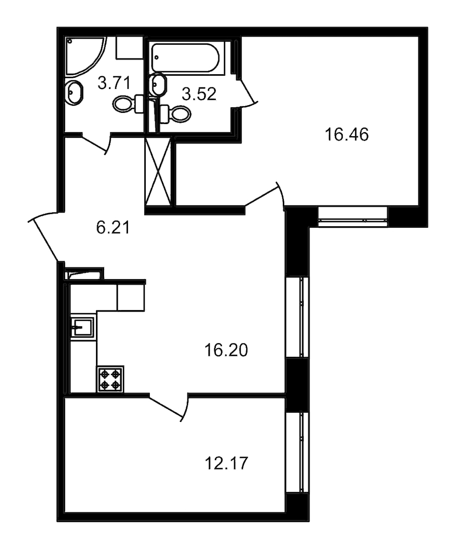 2-комнатная, 58 м² — ЖК ЖК Елизаровский