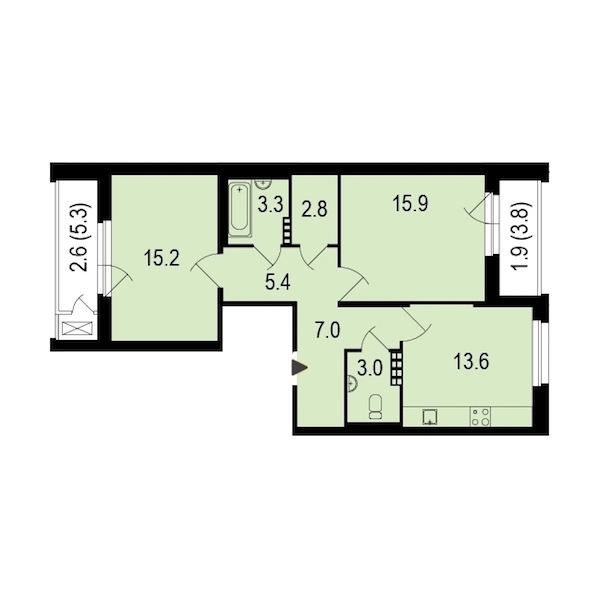 2-комнатная, 72 м² — ЖК ЖК Жемчужный берег