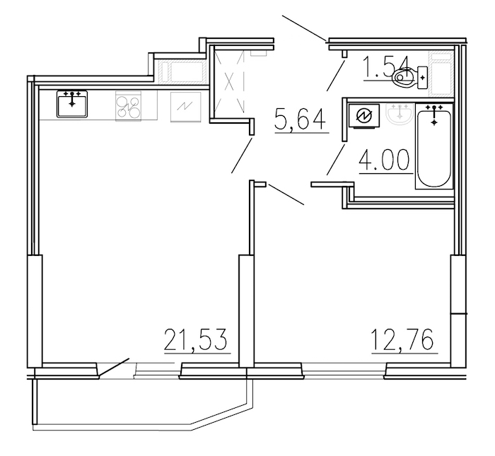 1-комнатная, 47 м² — ЖК ЖК Yoga (Йога)