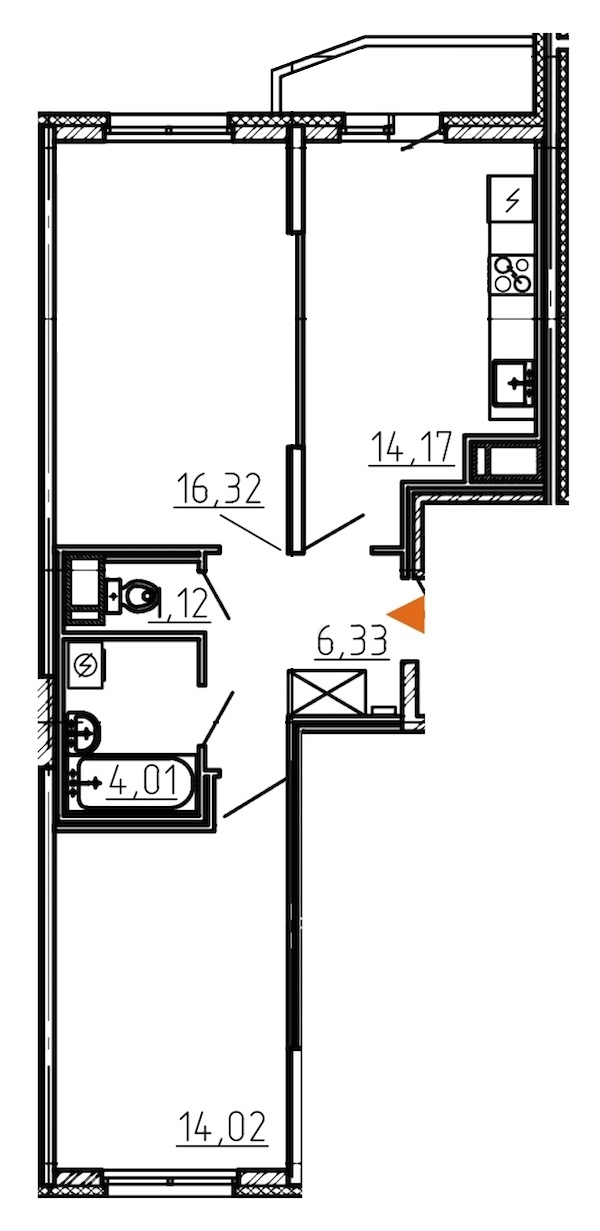 2-комнатная, 57 м² — ЖК ЖК Yoga (Йога)