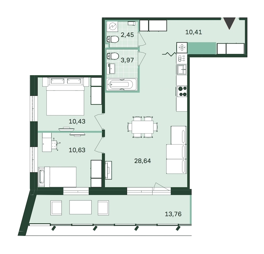 2-комнатная, 73 м² — ЖК ЖК Магнифика Резиденс (Magnifika Residence)