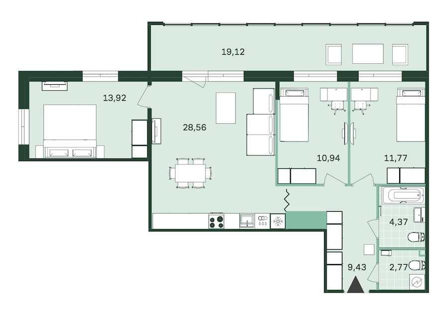 3-комнатная, 87 м² — ЖК ЖК Магнифика Резиденс (Magnifika Residence)