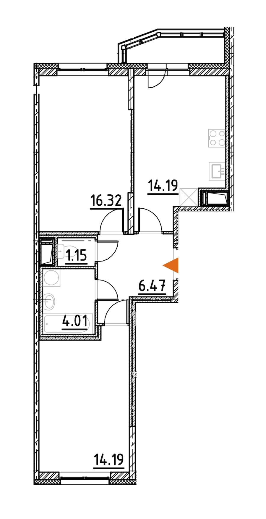 2-комнатная, 58 м² — ЖК ЖК Yoga (Йога)
