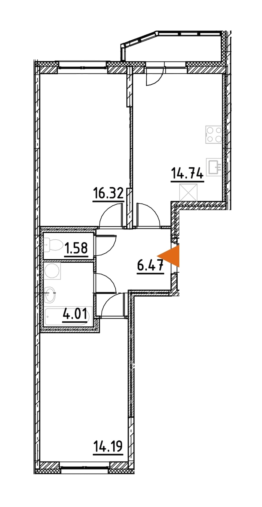 2-комнатная, 59 м² — ЖК ЖК Yoga (Йога)