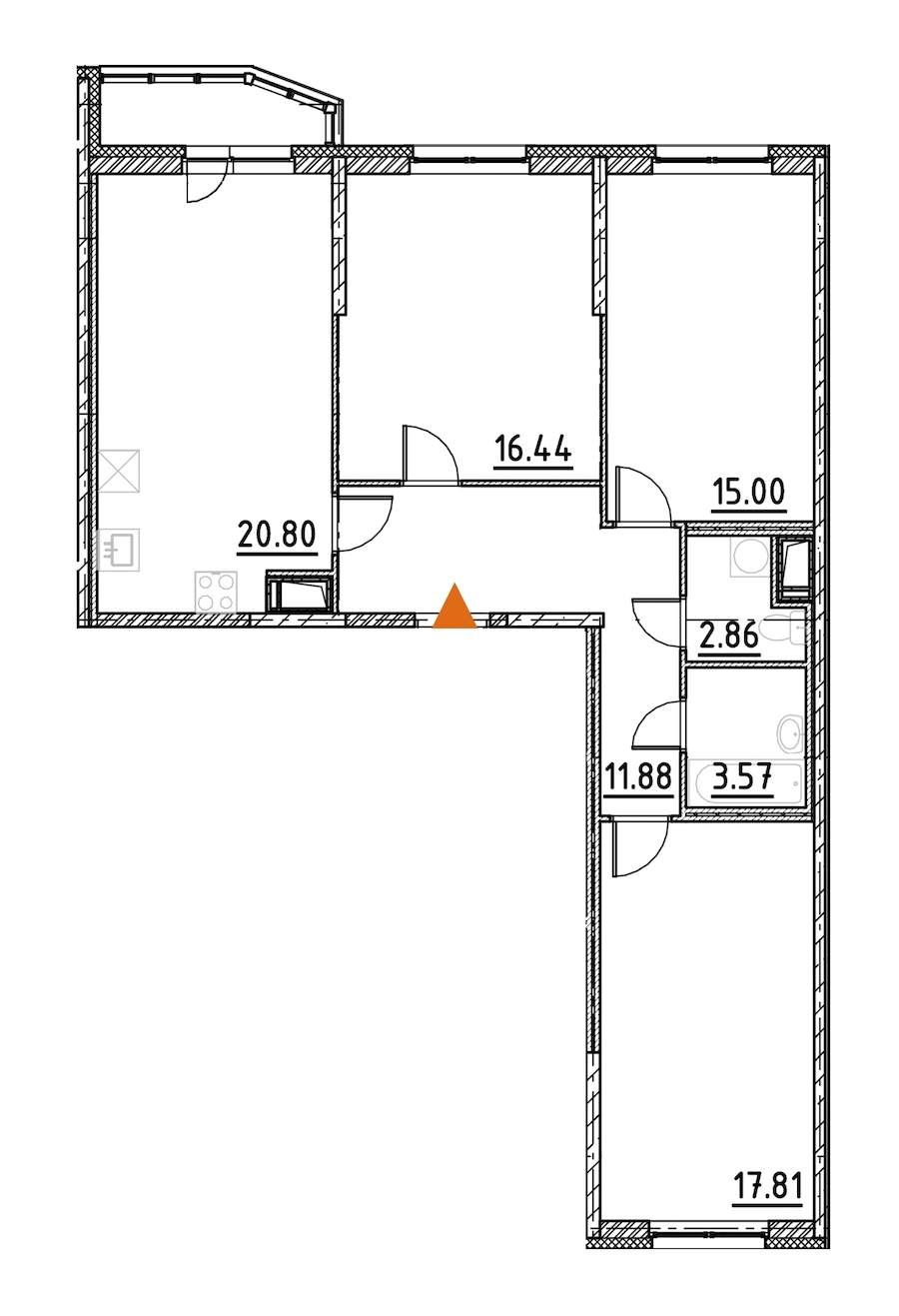 3-комнатная, 90 м² — ЖК ЖК Yoga (Йога)