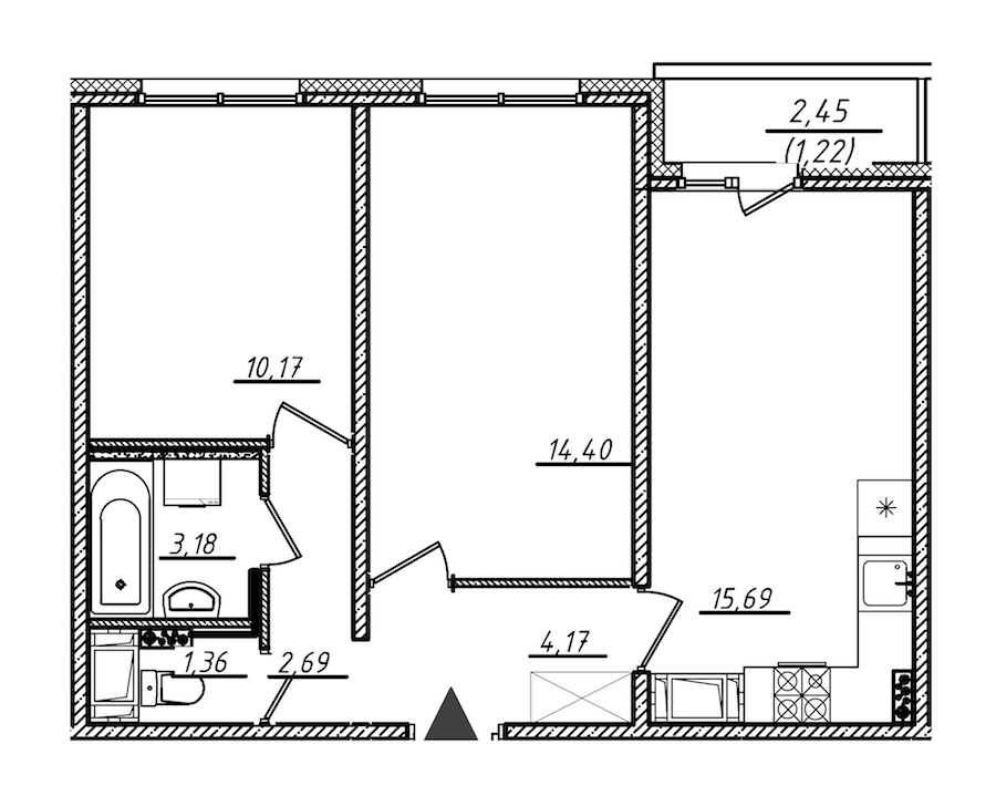 2-комнатная, 53 м² — ЖК ЖК Ручьи