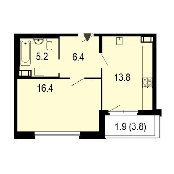 1-комнатная, 44 м² — ЖК ЖК Жемчужный берег